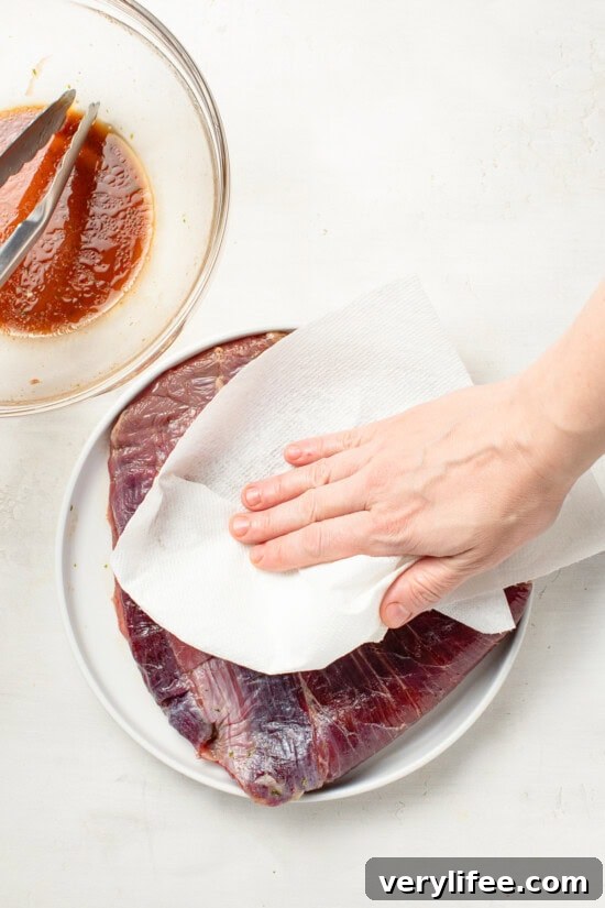Pat steak dry