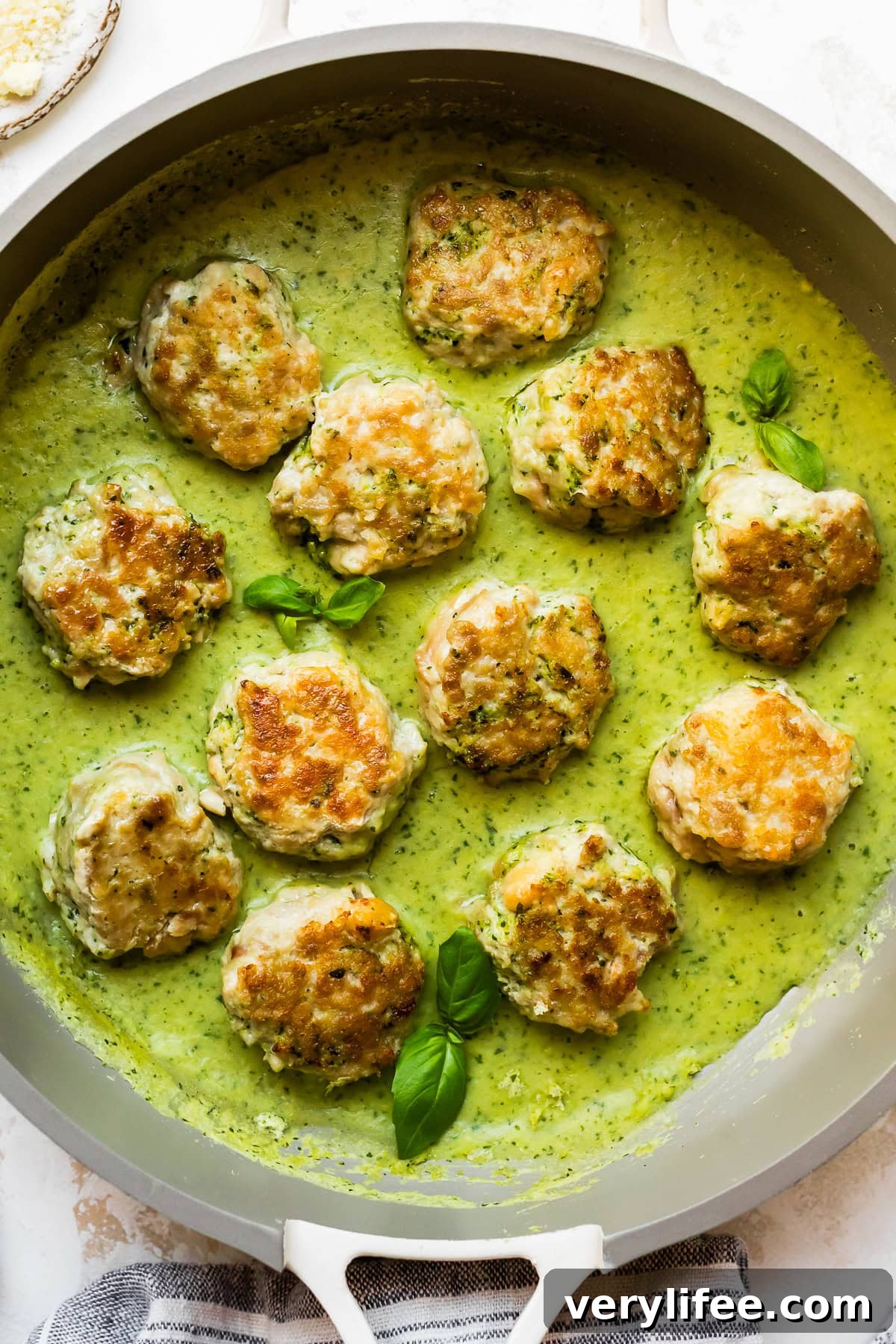 Pesto Chicken Meatballs with Creamy White Bean Puree 2 Chicken Meatballs with Creamy Pesto White Bean Puree