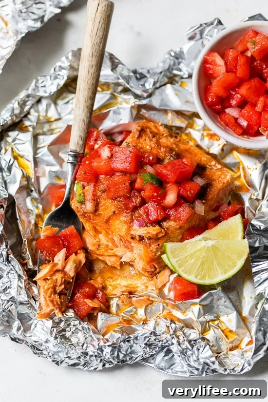 14 Flavor-Packed Foil Packet Recipes for Camping and Grilling 10 Foil Packet Spice Rubbed Fish with Watermelon Salsa