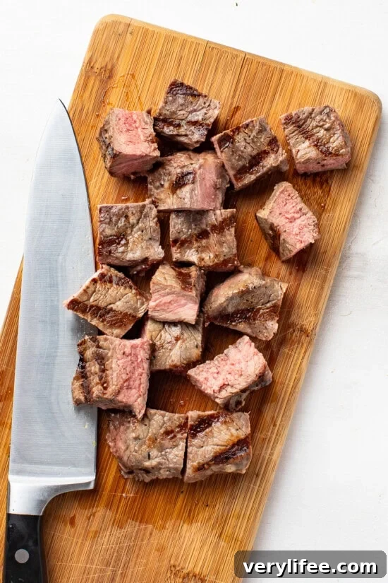 steak cut into cubes