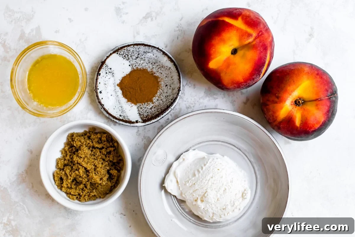 Peaches, cinnamon, sugar, butter