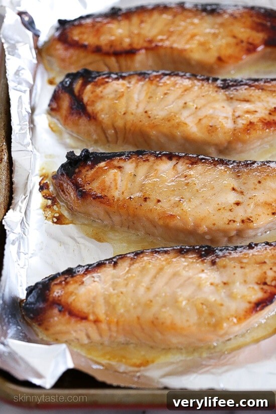 Miso Salmon on foil lined pan.