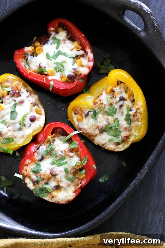 Chicken Taco Chili Stuffed Peppers Baked chicken taco chili stuffed peppers fresh from the oven