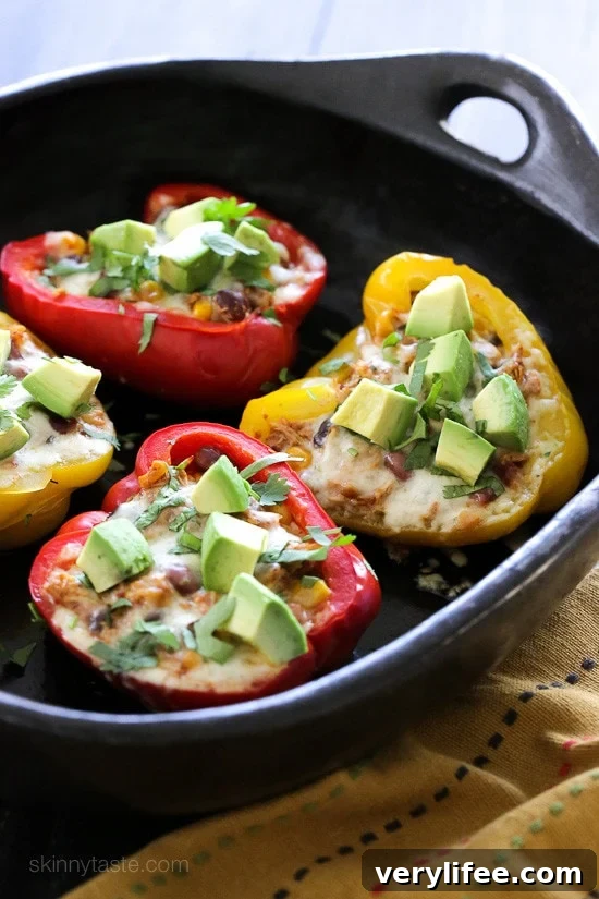 Chicken Taco Chili Stuffed Peppers Close up of chicken taco chili stuffed peppers