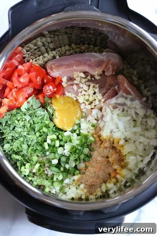 Lentil soup ingredients in the Instant Pot