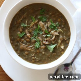 Chicken and lentil soup made in the Instant Pot