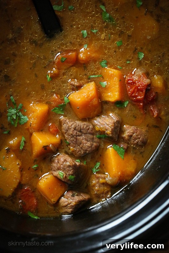On a cold rainy night, there's nothing like warming up to a bowl of hearty beef stew made with winter squash, Marsala wine and fresh herbs. Make this in the slow cooker or pressure cooker, serve it with crusty bread and you have yourself a meal.