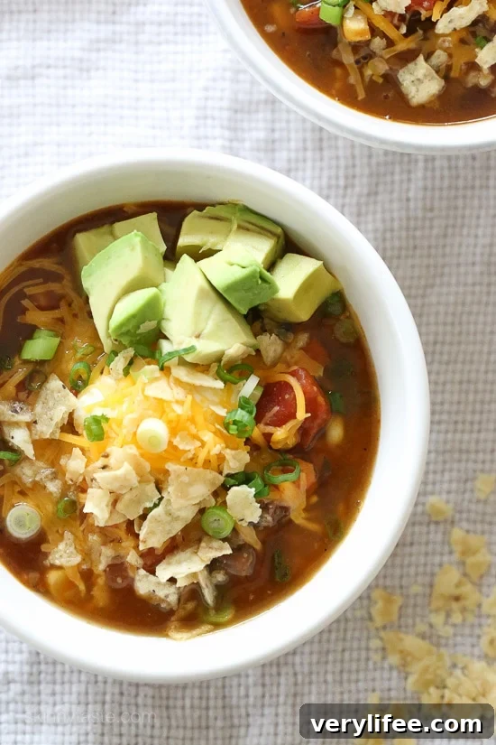 Overhead view of a bowl of pumpkin chili
