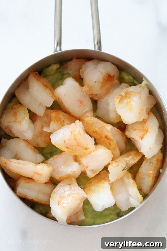 Spicy California Shrimp Stack Recipe with Avocado and Lime 4 Top-down view of Spicy California Shrimp Stack
