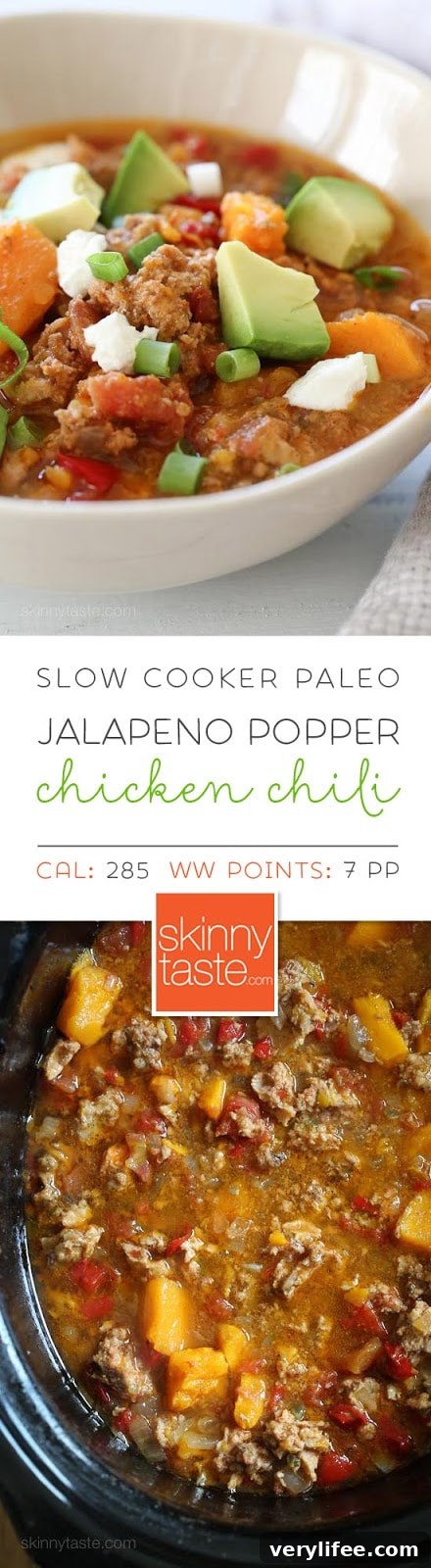 Pin image: Slow Cooker Paleo Jalapeno Popper Chicken Chili