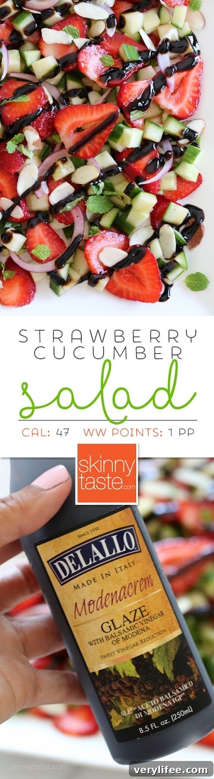 Strawberry Cucumber Salad – drizzled with balsamic glaze, an easy, light summer salad.