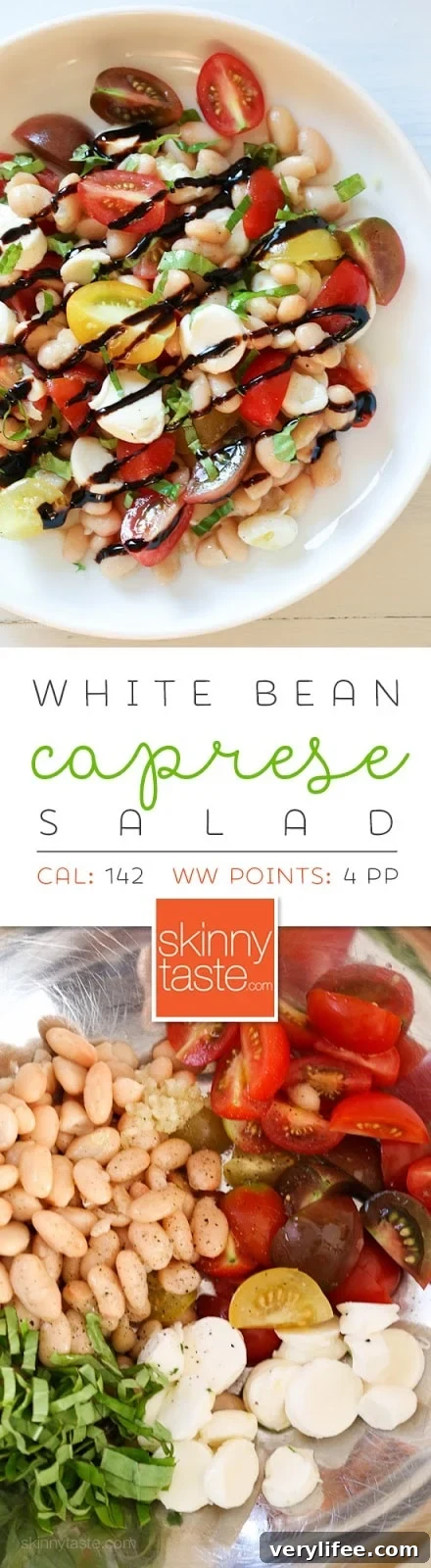 White Bean Caprese Salad – a delicious, protein packed summer salad that is EASY to make, no cooking required!