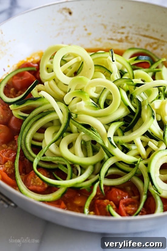 Quick Spiralized Zucchini and Grape Tomatoes Quick Spiralized Zucchini (Zoodles) and Grape Tomatoes