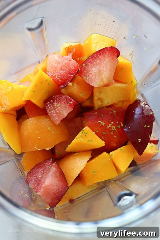 Summer Mango Stone Fruit Smoothie – a dairy-free, gluten-free, vegan smoothie that is simply delicious, made with ripe mango, plums, apricots and peaches or nectarines.