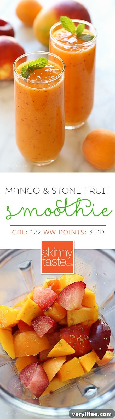 Summer Mango Stone Fruit Smoothie – a dairy-free, gluten-free, vegan smoothie that is simply delicious, made with ripe mango, plums, apricots and peaches or nectarines.