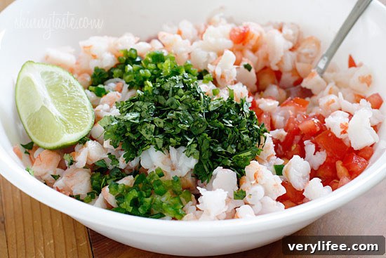 Prepared shrimp salsa ready to serve.