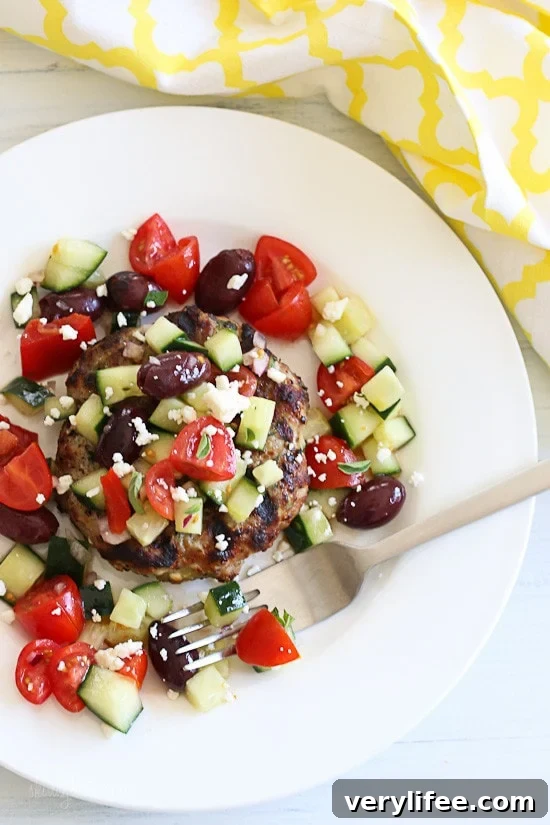 Naked Greek Feta-Zucchini Turkey Burgers Naked Greek Feta-Zucchini Turkey Burgers – juicy turkey burgers topped with Greek Salad for the win!