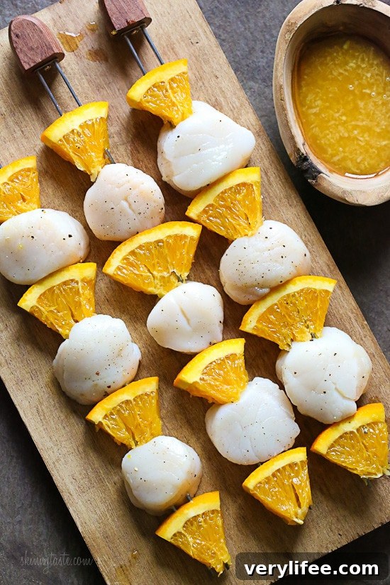 Scallop and Orange Skewers ready to grill