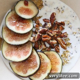 Overnight oats with figs and honey - side view