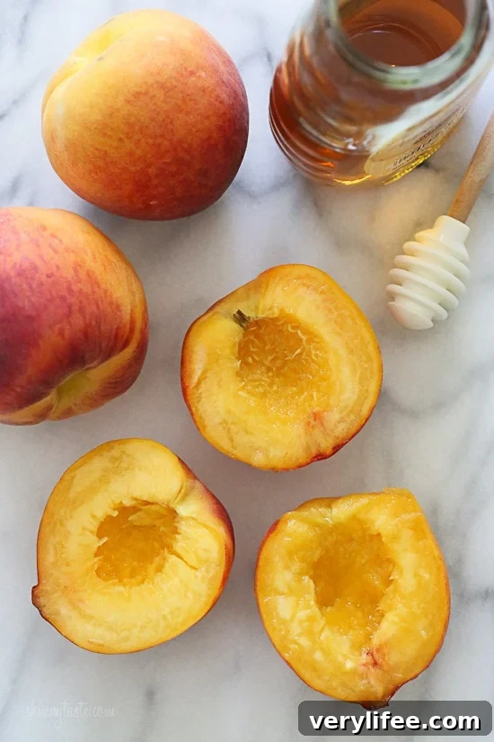 Close-up of grilled peaches ready to serve