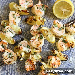 Grilled Shrimp Scampi Skewers plated
