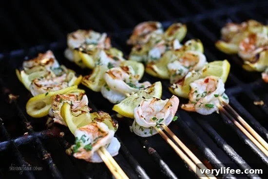 Grilled Shrimp Scampi Skewers served