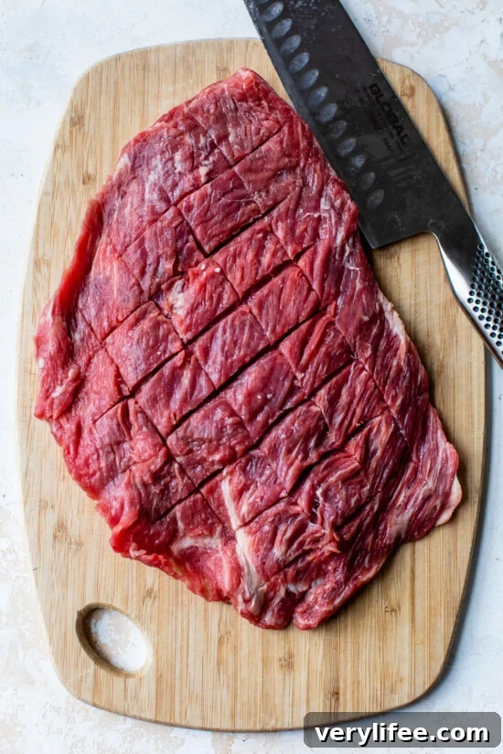 Grilled Flank Steak with Chimichurri 6 Scoring the steak