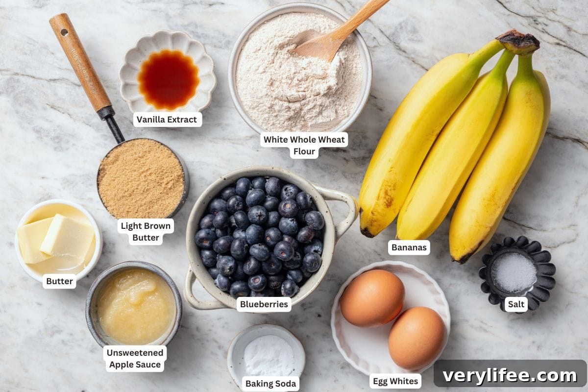 Moist Blueberry Banana Bread Recipe 3 Ingredients for blueberry banana bread.