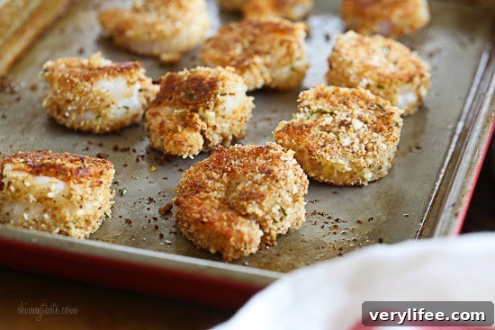 Baked shrimp on a baking sheet