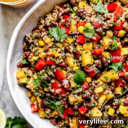 This healthy Southwestern Black Bean, Quinoa and Mango Salad is delicious, a great way to get more vegetables and plant-based foods to your diet.