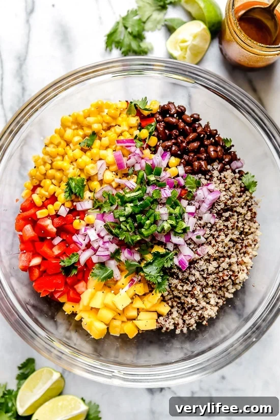 This healthy Southwestern Black Bean, Quinoa and Mango Salad is delicious, a great way to get more vegetables and plant-based foods to your diet.