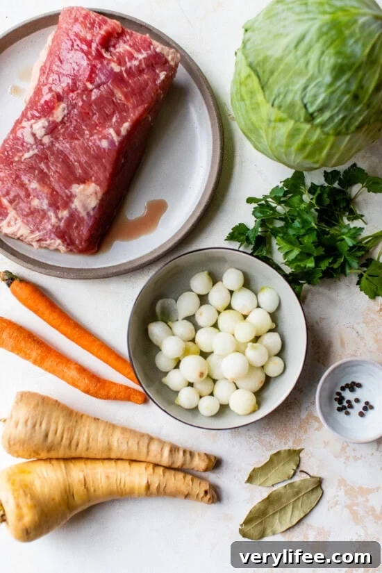 Corned Beef, Cabbage, pearl onions and carrots
