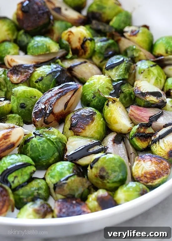 Pan roasted brussels sprouts and shallots finished with balsamic glaze