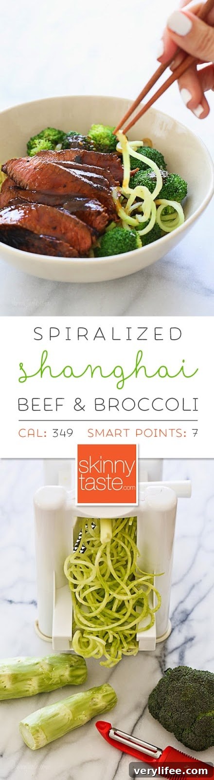 Marinated sirloin steak with broccoli and spiralized broccoli noodles in a delicious hoisin sauce.