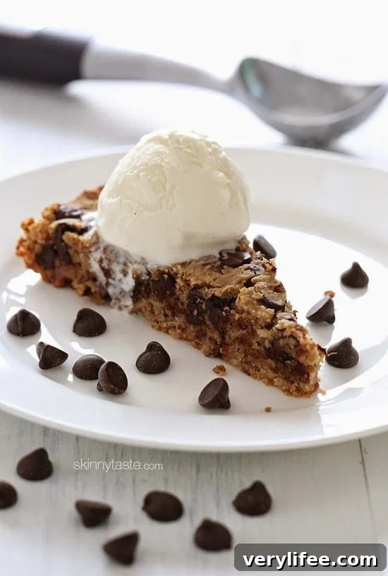 This deep dish chocolate chip cookie pie is secretly good for you! Made with beans, dates and oats for a wholesome, filling dessert.