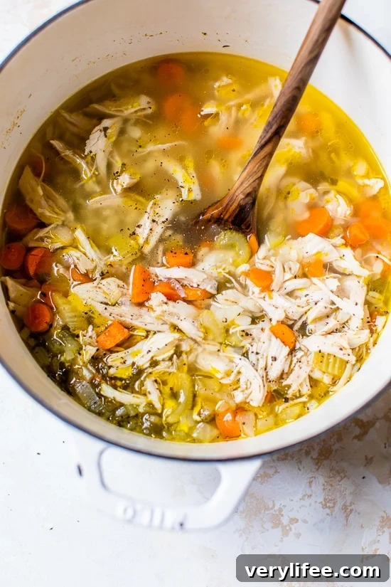 Classic Chicken and Barley Soup Recipe 5 Chicken Barley Soup in a pot.