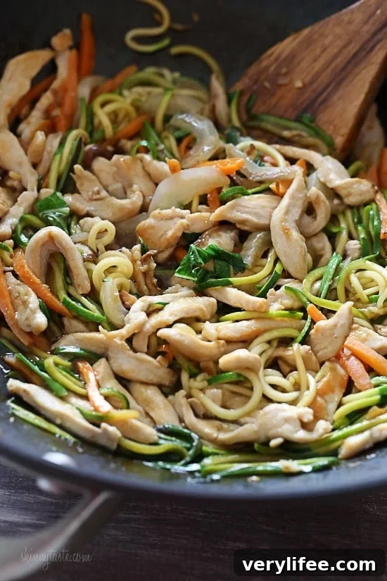 Served chicken zoodle lo mein for two