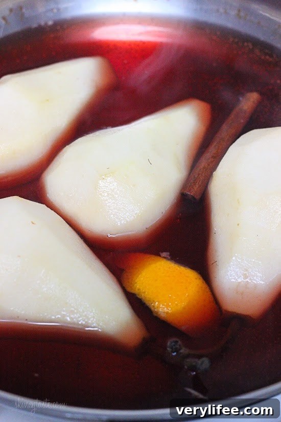 Vanilla-Poached Pears with Greek Yogurt and Honey 3 Poached pears close-up