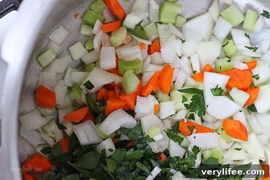 Instant Pot Smoked Turkey and Black Bean Soup 2 Diced carrots, celery, and onion in the Instant Pot