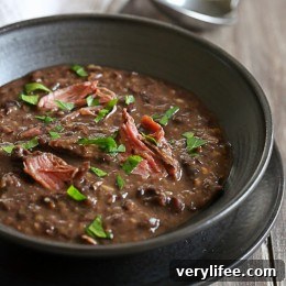 Instant Pot Smoked Turkey and Black Bean Soup 4 A black bowl of turkey bean soup