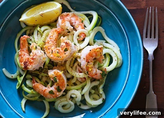 Garlic Butter Shrimp Scampi with Zoodles for Two 2 Shrimp Scampi Zoodles for Two, a delicious garlic shrimp and lemon dish over zucchini noodles is an EASY low-carb dish that takes less than 20 minutes! It's also gluten-free, paleo, Whole30 and keto!