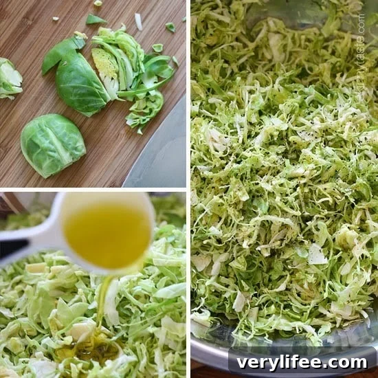Crisp Shaved Brussels Sprouts Salad with Lemon Vinaigrette 3 Close-up of shredded Brussels sprouts salad