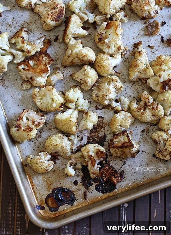 Cilantro-Lime Roasted Cauliflower Recipe 2 Roasted cauliflower on a pan