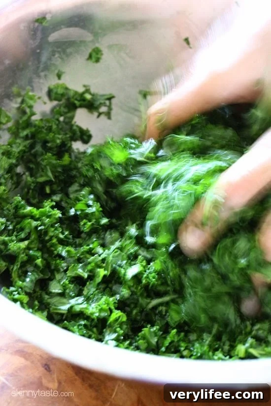 Lemon-Massaged Kale Salad with Parmesan 2 Massaged kale in a bowl