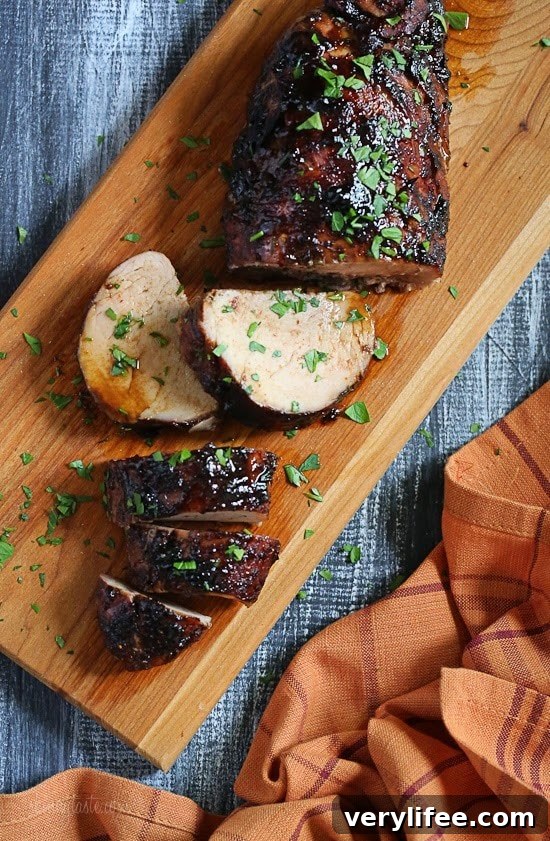 Lean pork tenderloin with a sweet and tangy glaze