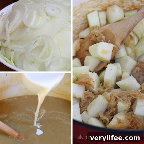 Caramelized Apple and Onion Soup Recipe 4 Caramelized Apple Onion Soup tastes like fall in a bowl! Apples and caramelized onions are simmered with cider and broth, and blended with a touch of cream.