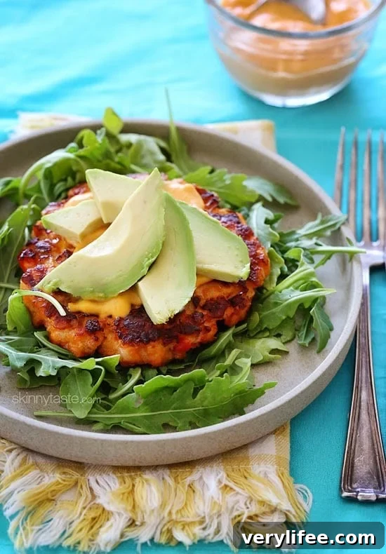 Naked Salmon Burgers with Sriracha Mayo Some burgers are just meant to be eaten without a bun. These delicious, omega-packed, naked salmon burgers with sriracha mayo are the perfect example!