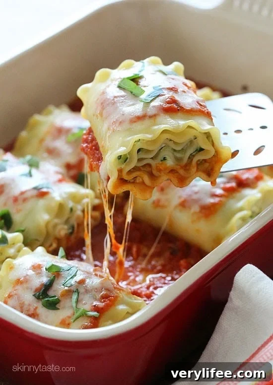 Zucchini Lasagna Roll-Ups Recipe 2 Three cheese zucchini stuffed lasagna rolls topped with marinara and melted mozzarella
