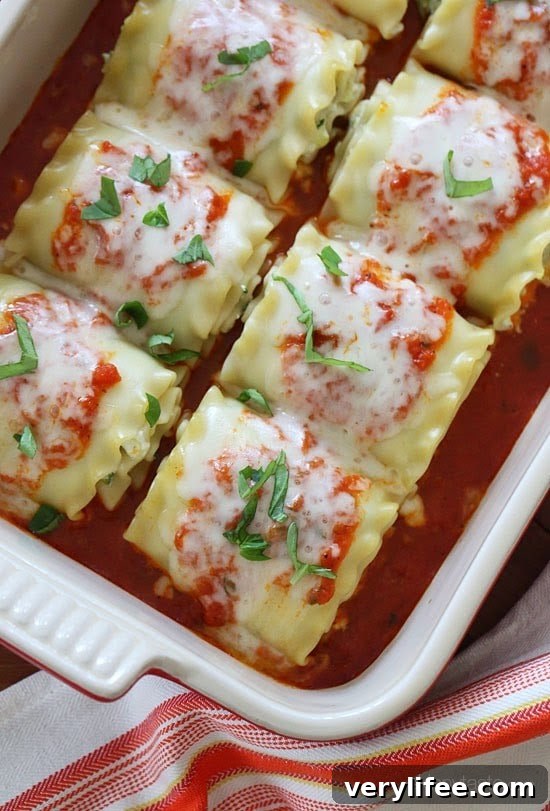 Zucchini Lasagna Roll-Ups Recipe 4 Lasagna rolls topped with fresh basil