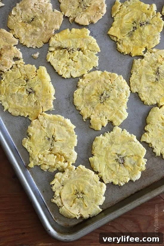 Crispy Oven-Baked Tostones Recipe with Green Plantains 9 These savory plantains have been made lighter by baking instead of frying – you won't believe how good they taste!
